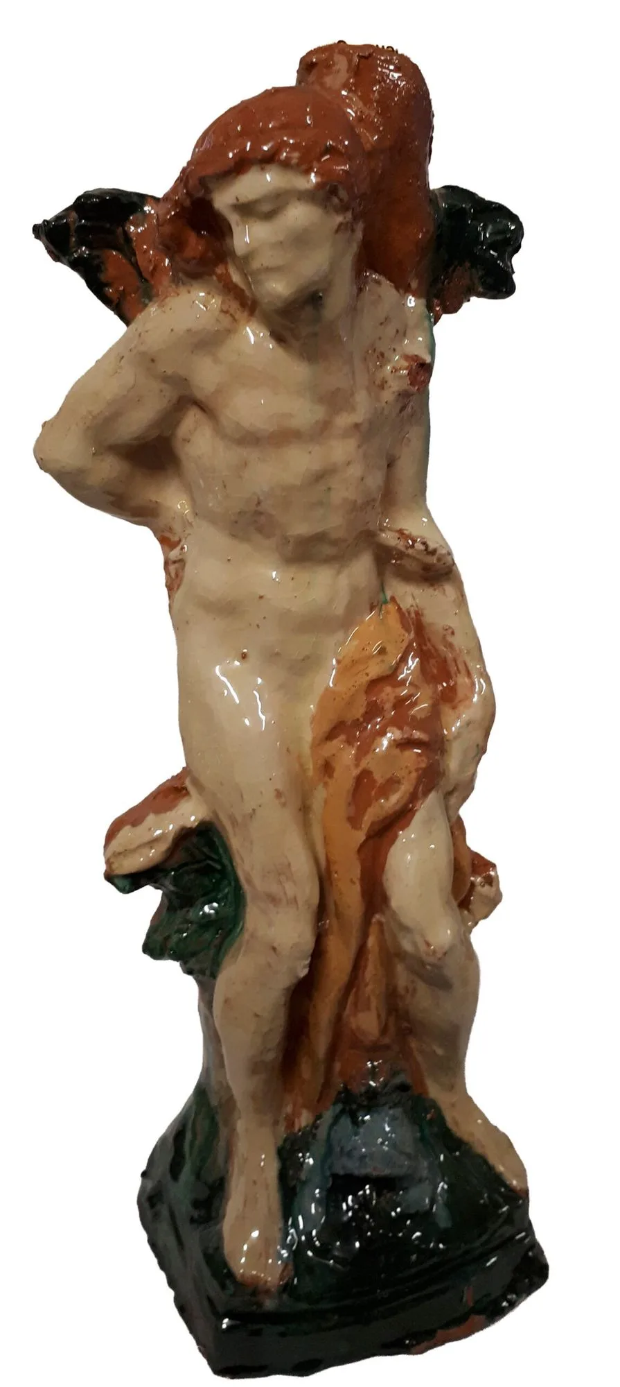 Heiliger Sebastian, farbig glasiert, Ansicht von der Seite.