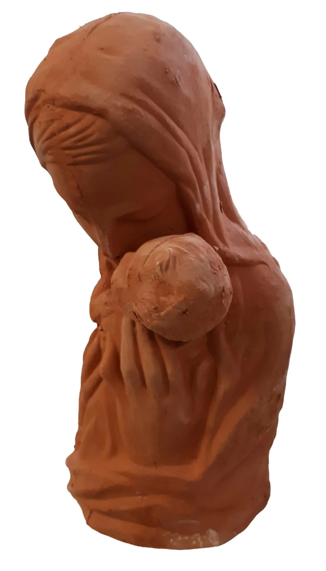 Muttergottes mit Jesuskind, rot gebrannt, Ansicht von der Seite.